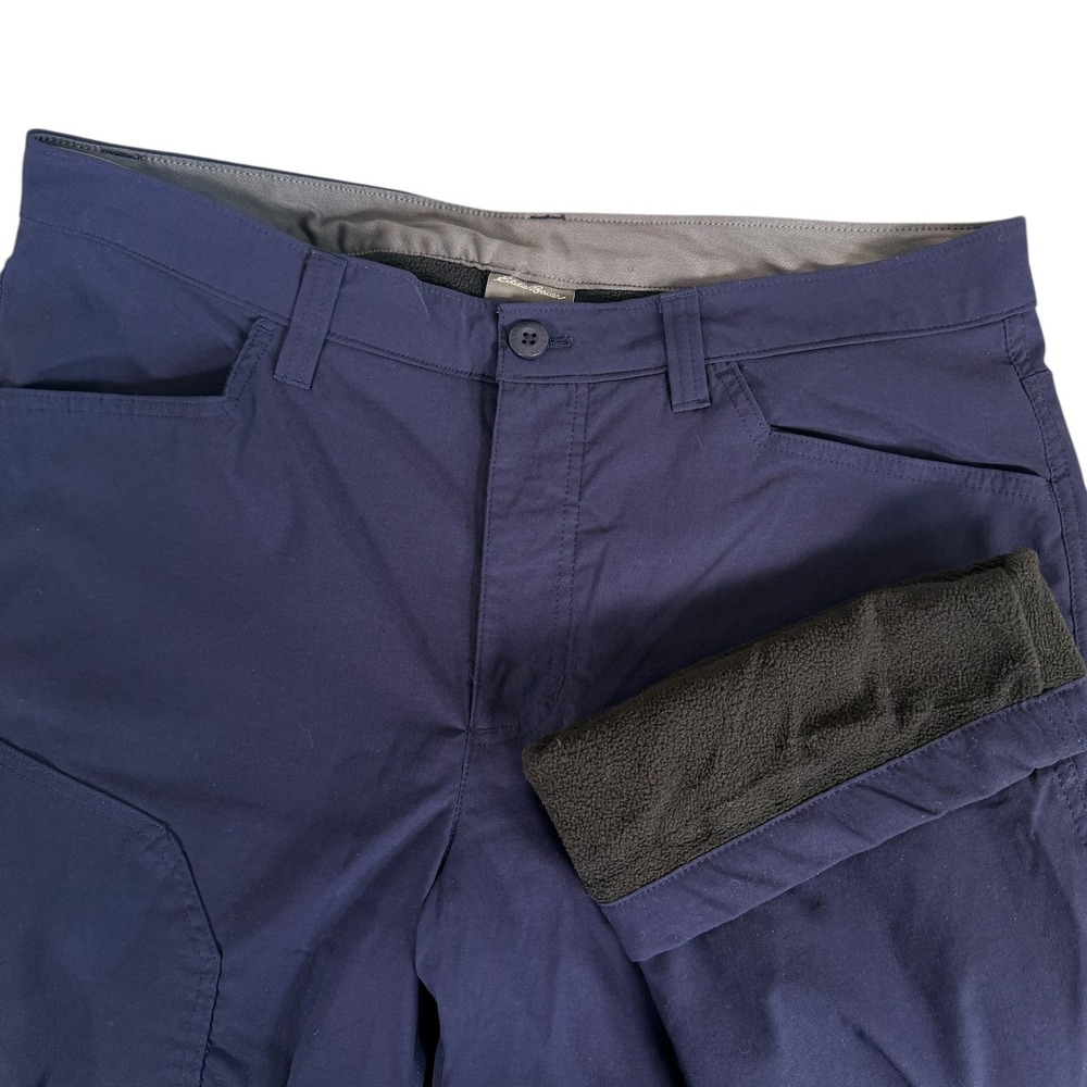 Eddie Bauer Fleece Lined Tech Cargo Pants Mens 34x32 Navy Blue Hiking 283947